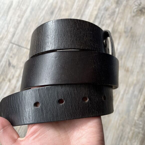 Levi Strauss Belt Leather Dark Brown Silver Square Buckle Name Logo 38/95 - Picture 8 of 10